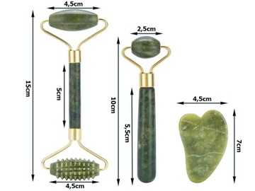 Массажер для лица 3в1 GUA SHA STONE с набором жадеитовых роликов, массажный ролик