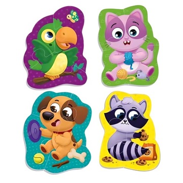 БОЛЬШОЙ ПАЗЛ ИЗ ПЕНЫ «ДОМАШНИЕ ЖИВОТНЫЕ» 4 ИЗОБРАЖЕНИЯ КОТЕНОК СОБАКА ПОПУГАЙ ЕНОТ