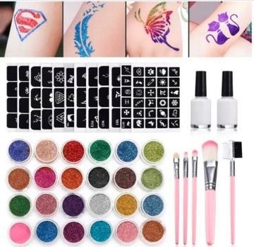 DUŻY ZESTAW DO ROBIENIA TATUAŻY TATUAŻE BROKATOWE