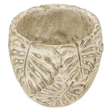БЕЖЕВО-ЗЕЛЕНЫЙ ЦВЕТОЧНЫЙ ГОРШОК 12x12см С ПАЛЬМОВЫМИ ЛИСТЬЯМИ 10