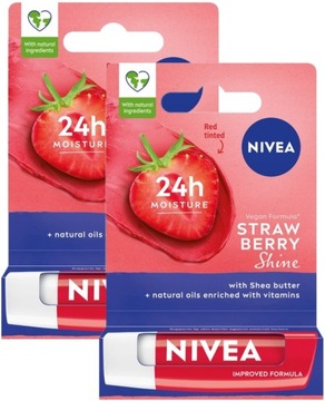 NIVEA Pomadka ochronna 2x STRAWBERRY Shine Zestaw