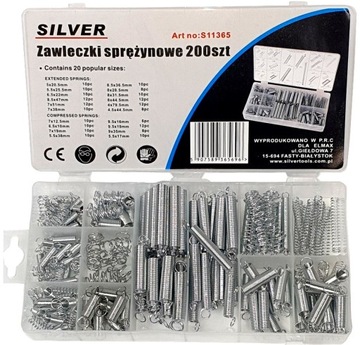 ПРУЖИННЫЕ ШТИФТЫ, ПРУЖИНЫ НАТЯЖЕНИЯ, НАБОР 200 ШТ.