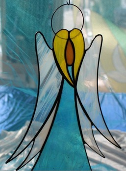 Витраж Тиффани про Ангел, большой, голубой опал