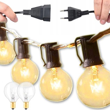 GIRLANDA PATIO LAMPKI OGRODOWE ŁAŃCUCH 15M 25 ŻARÓWKI 2 ZAPASOWE G40
