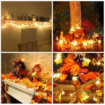LAMPKI DRUCIKI ŚWIATEŁKA 20 LED HALLOWEEN LIŚCIE 3M LIŚCIE KLONU DRUCIK