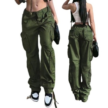 Damskie Luźne Spodnie Cargo Streetwear Y2k,M