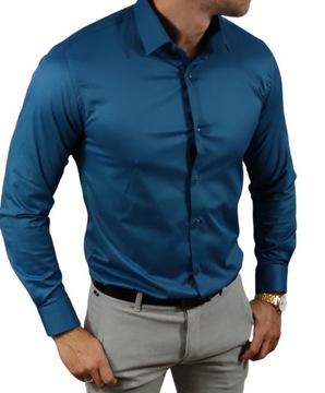 Klasyczna koszula slim fit kolor morski elegancka ESP06 - M