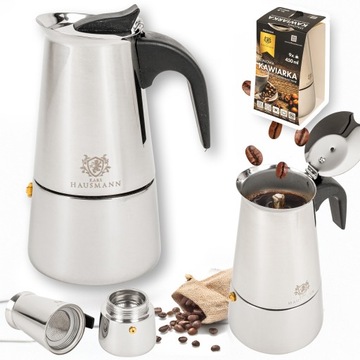 KAWIARKA DO KAWY STALOWA ZAPARZACZ 450ML NA 9 FILIŻANEK KAWY ESPRESSO