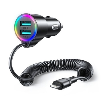 JOYROOM SZYBKA ŁADOWARKA SAMOCHODOWA 3W1 Z KABLEM LIGHTNING 1.5M 17W