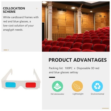 100 шт картонных 3D очков Universal Anaglyph