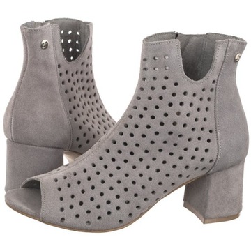 Buty Botki na Obcasie Damskie Zamszowe Maciejka Jasno Szare 05420-13
