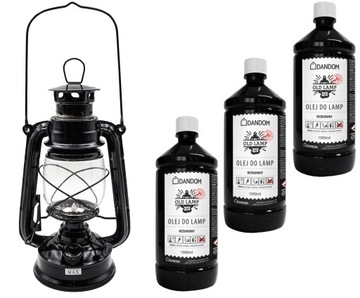 ZESTAW LAMPA NAFTOWA Z KNOTEM + 3x OLEJ 1L CZARNA