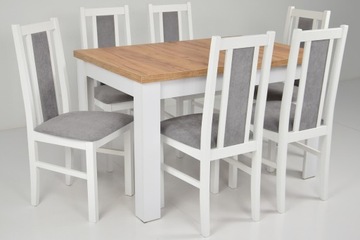 Комплект из 6 ДЕРЕВЯННЫХ стульев и стола 80х140/180 ДУБ КРАФТ для столовой ГОСТИНОЙ