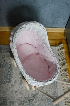 Плетеная коляска для кукол, БЕЛАЯ толкалка + постельное белье