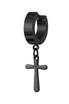 HUGGIE Kolczyk Do Ucha, Kółko Krzyż Krzyżyk Punk Gothic SS316L