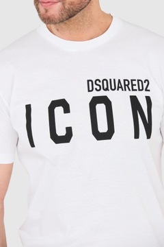 DSQUARED2 Biały t-shirt męski z dużym logo ICON L