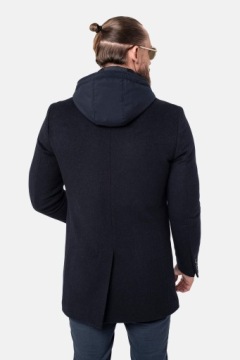 ЭЛЕГАНТНОЕ МУЖСКОЕ ШЕРСТЯНОЕ ПАЛЬТО HOMANT ТЕМНО-СИНЕГО ЦВЕТА 52