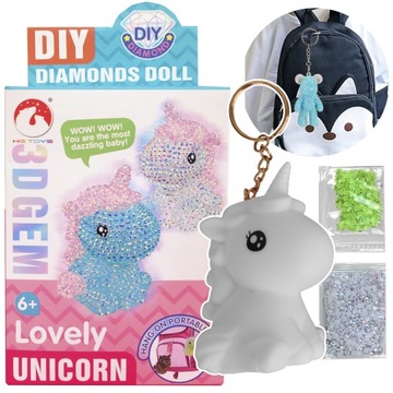 ZESTAW DO WYKLEJANIA DIAMENTAMI BRELOK JEDNOROŻEC DIY biały+zielona grzywa