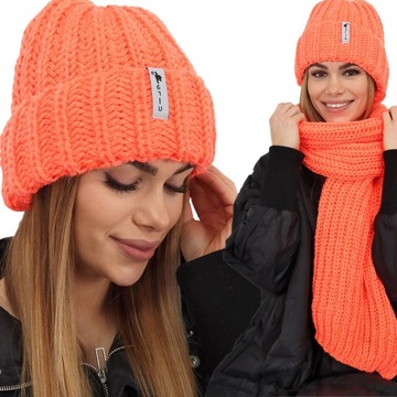 CZAPKA CIEPŁA KOBIECA PRODUKT POLSKI CIEPŁA MODNA POMARAŃCZ-NEON 2252