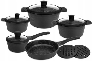 GARNKI CERAMICZNE KOMPLET GARNKÓW CERAMICZNYCH CZARNE 11 ELEMENTÓW ZILNER