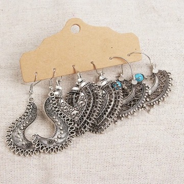 LATS Boho Этнический серебряный комплект серег для женщин в винтажном стиле с деревянной кисточкой