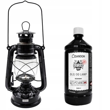 RETRO LAMPA NAFTOWA Z KNOTEM + OLEJ 0,5L CZARNA
