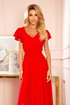 WYPRZEDAŻ Sukienka suknia maxi długa z falbanami i rozporkiem czerwona 36 S