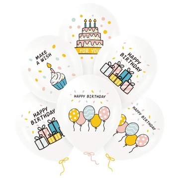Balony HAPPY BIRTHDAY Delikatnie Pastelowe 30cm 12cali 6szt