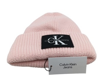 Calvin Klein Jeans, Czapka zimowa beanie, r. uniwersalny, różowa