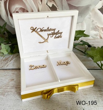 Коробка для конвертов + обручальные кольца, декор из белого золота