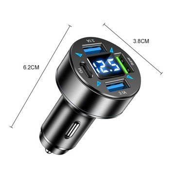 АВТОМОБИЛЬНОЕ ЗАРЯДНОЕ УСТРОЙСТВО FAST 3.1A со светодиодной подсветкой QC 3.0 x3 USB + PD 66 Вт
