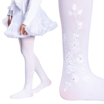 Колготки для девочек БЕЛЫЕ, гладкие, УЗОР, ромбы, СУПЕР КАЧЕСТВО