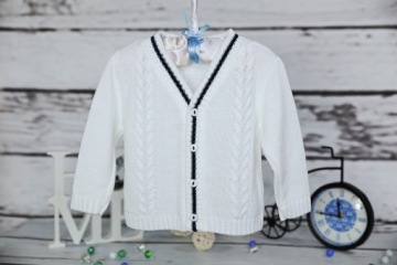 БЕЛЫЙ ДЖЕМПЕР с темно-синим НА КРЕЩЕНИЕ, 68 см