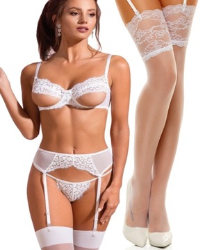 SEXY bielizna Komplet 4cz. Biustonosz+Pas+Pończochy +Majtki S/M Walentynki
