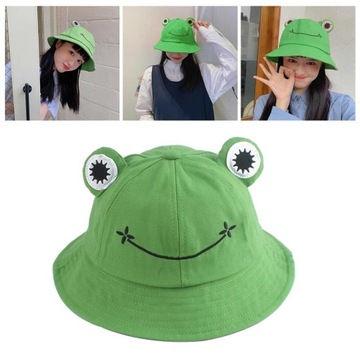 Damskie bawełniane żaby kapelusze wiadro Panama kapelusz wędkarski żaba czapka z daszkiem zielona
