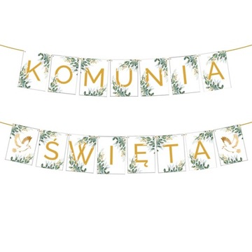 Baner Komunijny Girlanda Na Komunię Komunia Święta Dekoracja Wisząca