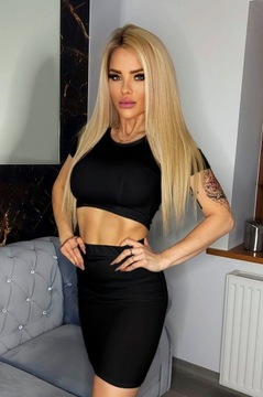 Kolorowy KOMPLET w KWIATKI BLUZKA Top + SPÓDNICZKA MIDI przed kolana XS/S