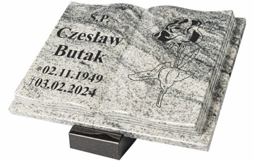 Książka Tablica Biała Nagrobna Granitowa z Grawerem 45x35x5 cm + klin