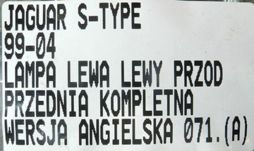 JAGUAR S-TYPE 99-04 SVĚTLO LEVÝ PŘEDNÍ GB UK
