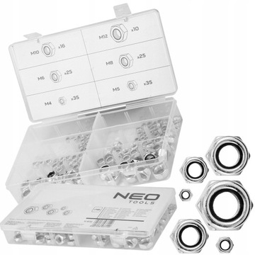 NEO НАБОР САМОКОНТРЯЩИХСЯ ГАЙОК 146 ШТ. 6 РАЗМЕРОВ + ОРГАНАЙЗЕР 11-972