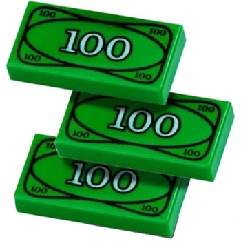 LEGO - 3069bpx7, płytka 1x2, banknot, pieniądze, 3szt.