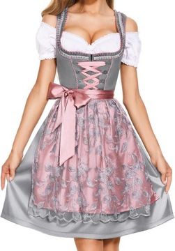 Szara różowa bawarska sukienka haft coplay M 38