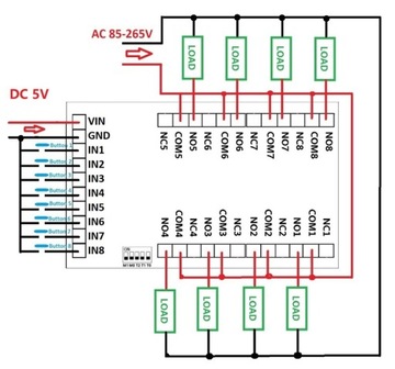 Przekaźnik bistabilny zatrzaskowy 5V 8 kanałów