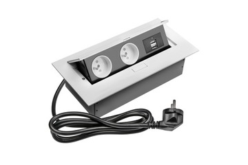 Przedłużacz biurkowy wpuszczany 2x230V+2USB biały