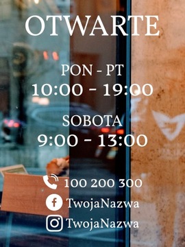 naklejka Godziny otwarcia OTWARTE 28x45cm KOLORY