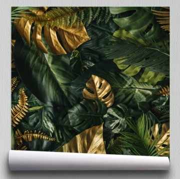Fototapeta zielone i złote liście monstera