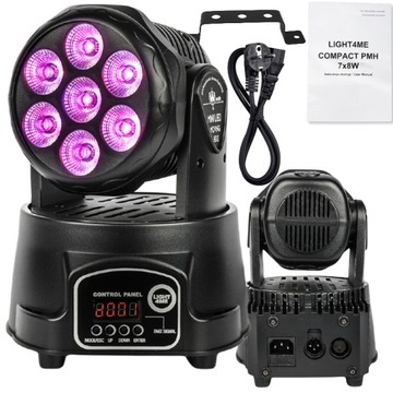 GŁOWA RUCHOMA LED WASH PAR ŚWIATŁO DYSKOTEKOWE LIGHT4ME COMPACT PMH 7x8W