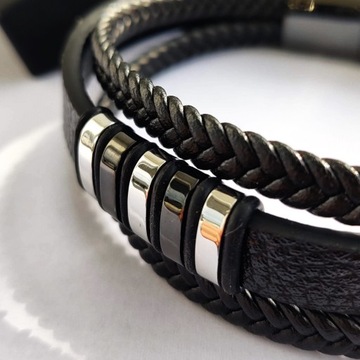 Мужской браслет ТРОЙНАЯ РЕГУЛИРОВКА Черный магнит Универсальная застежка