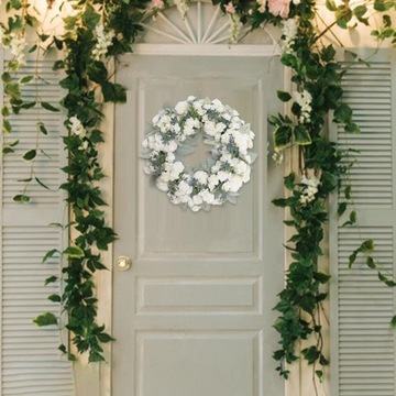 Цветочный Венок Висит Украшения Входной Двери Белый