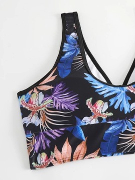 DAMSKI STRÓJ KĄPIELOWY BIKINI TOP SPODENKI SZORTY W KWIATY